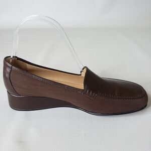 Rangoni Brown Leather Fabric Wedge Shoes Size 7.5